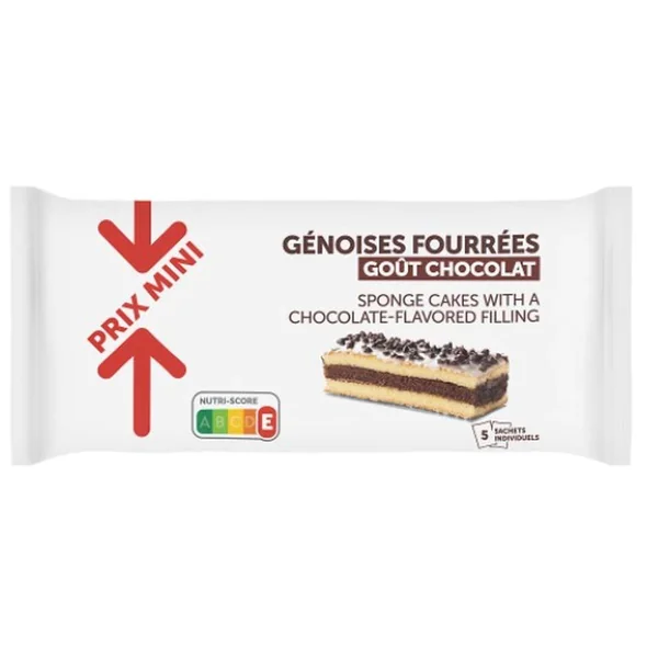 Génoises fourrées goût chocolat X5, Prix Mini (175 g)