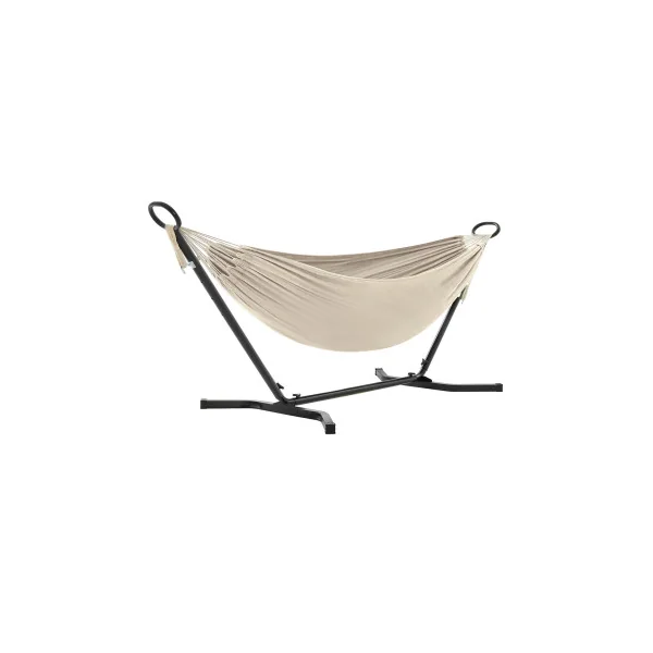 Hamac de Jardin Beige avec Support Acier Noir 5 Hauteurs Réglables Charge 240 kg