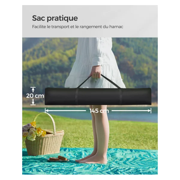 Hamac Gris avec Support en Acier Barre de Soutien Double avec Coussin