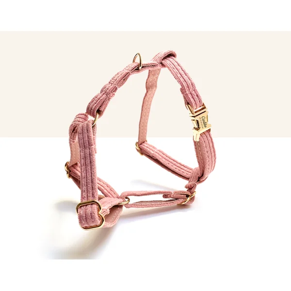 Harnais Chat Personnalisé Velours Côtelé Rose