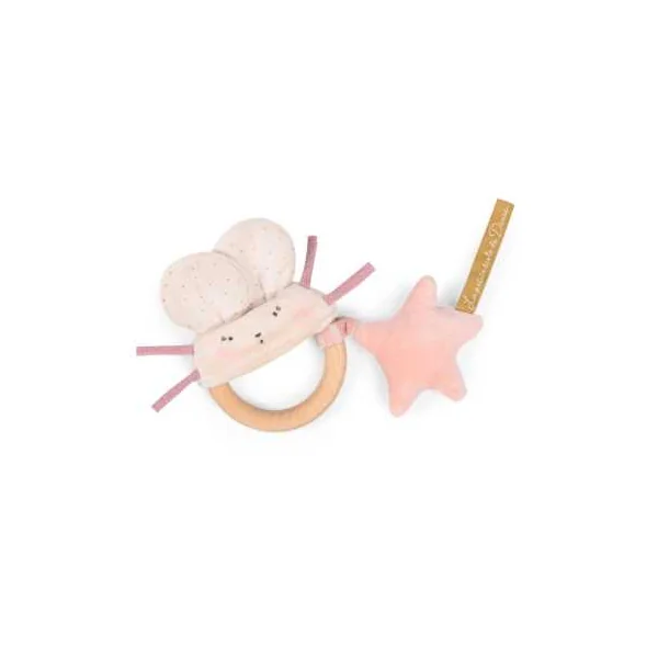 Hochet anneau bois souris rose La petite école de danse - Moulin Roty