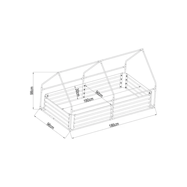 Jardinière Surélevée en Acier Galvanisé avec Serre 186 x 96 x 98 cm