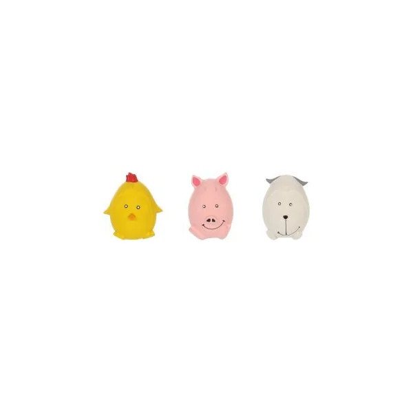 JOUET LATEX DIETO 8,5 CM ENVIRON POULE / COCHON / CHIEN