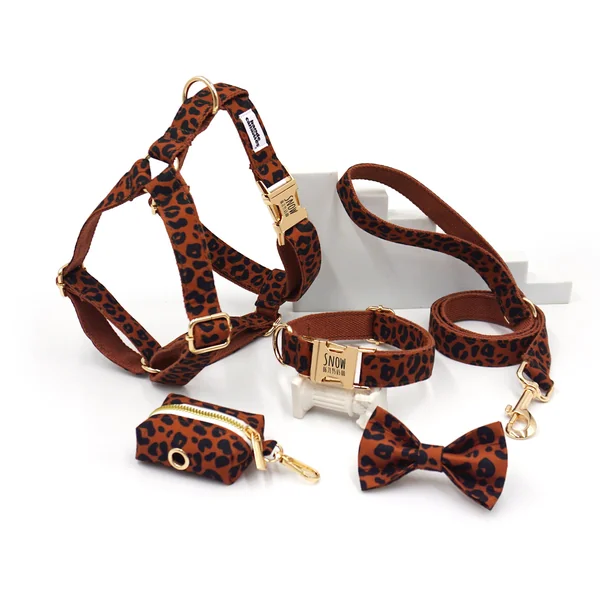 Kit Complet Chien Personnalisé Coton Léopard Châtaigne