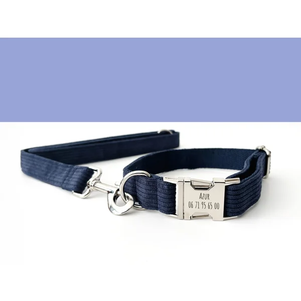 Kit Complet Chien Personnalisé Velours Côtelé Bleu Marine