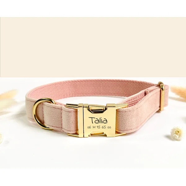 Kit Complet Chien Personnalisé Velours Lisse Rose