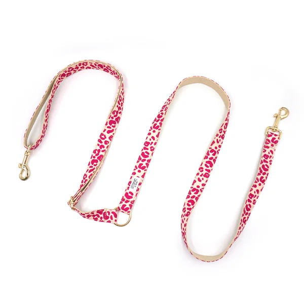 Laisse Chien Coton Léopard Rose