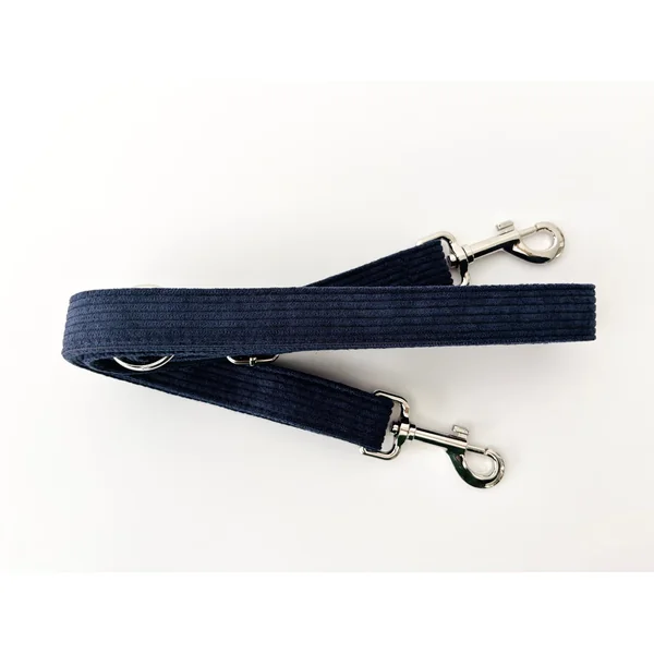 Laisse Chien Velours Côtelé Bleu Marine