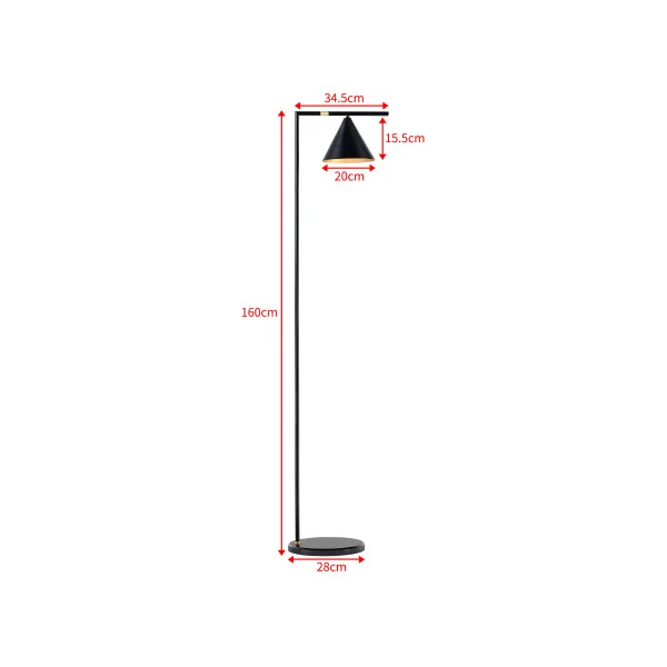 Lampadaire conique noir 160 cm avec abat-jour