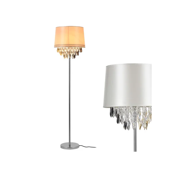 Lampadaire métal poli et tissu blanc 161 cm
