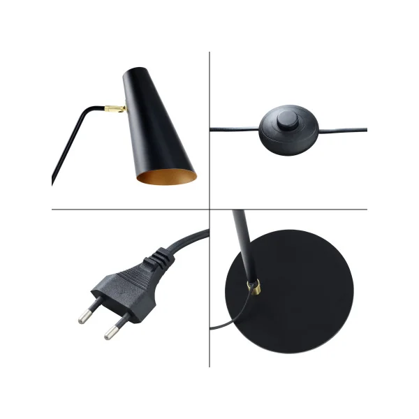 Lampadaire noir avec abat-jour réglable 160 cm