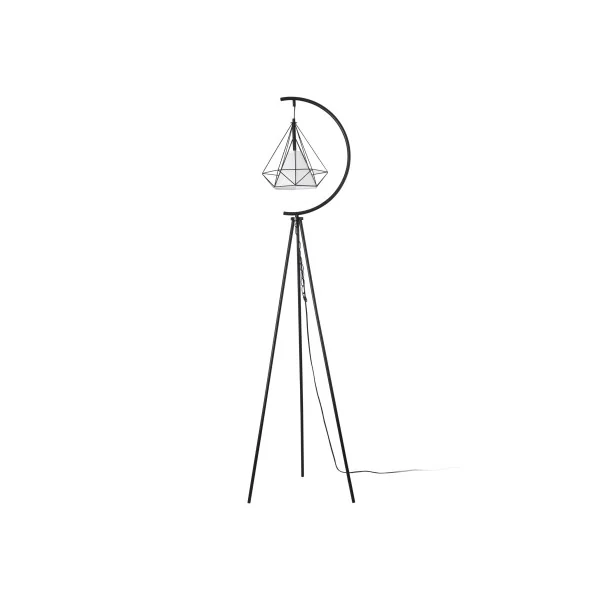 Lampadaire Trépied en Acier Noir et Abat Jour Blanc 171 cm