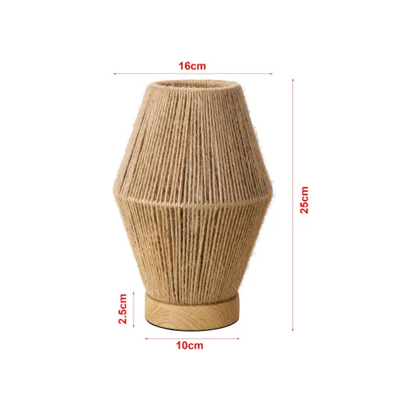 Lampe de Table en Corde de Jute 16 x 16 x 25 cm Lampe à Poser Design