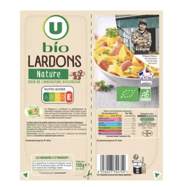 Lardons nature BIO, U BIO (2 x 75 g)