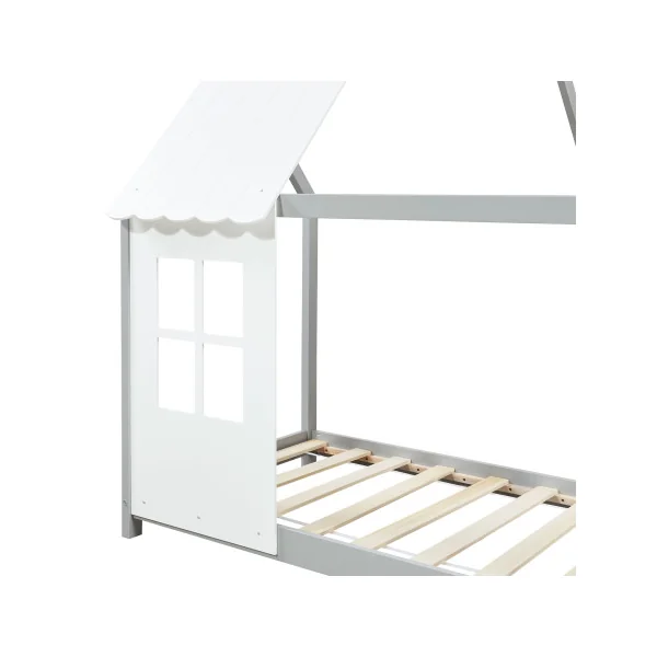 Lit Cabane Enfant Gris et Blanc 90 x 200 cm avec Matelas Lit Maison Lit Montessori
