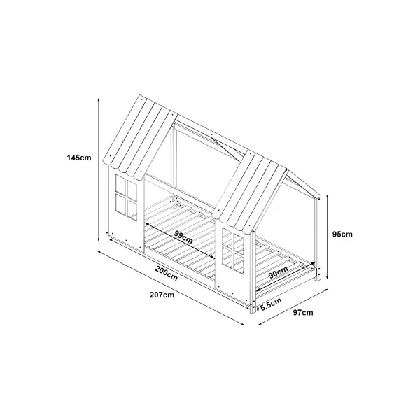 Lit Cabane Enfant Gris et Blanc 90 x 200 cm avec Matelas Lit Maison Lit Montessori