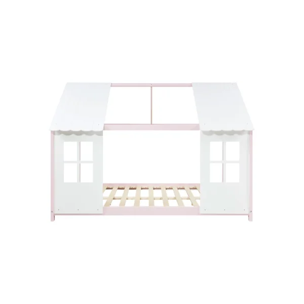 Lit Cabane Enfant Lit Montessori Rose et Blanc 140 x 200 cm avec Matelas Lit Maison avec Sommier