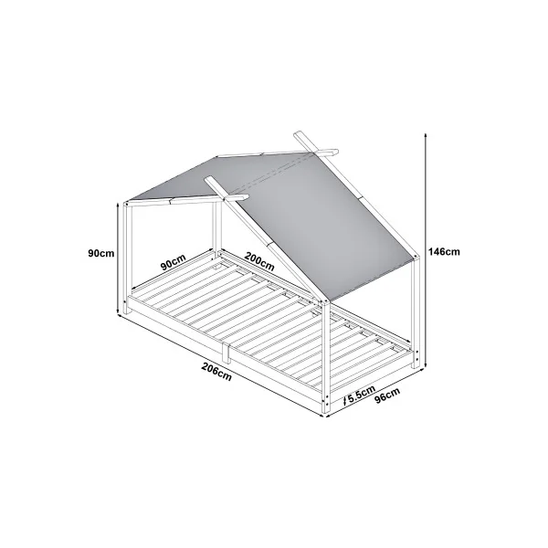 Lit Cabane Gris et Blanc avec Matelas 90 x 200 cm Lit Maison Lit Montessori
