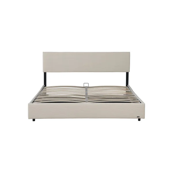 Lit Capitonné 140 x 200 cm avec Matelas et Coffre de Rangement Beige