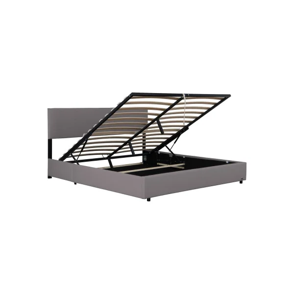 Lit Capitonné 140 x 200 cm avec Matelas et Coffre de Rangement Gris