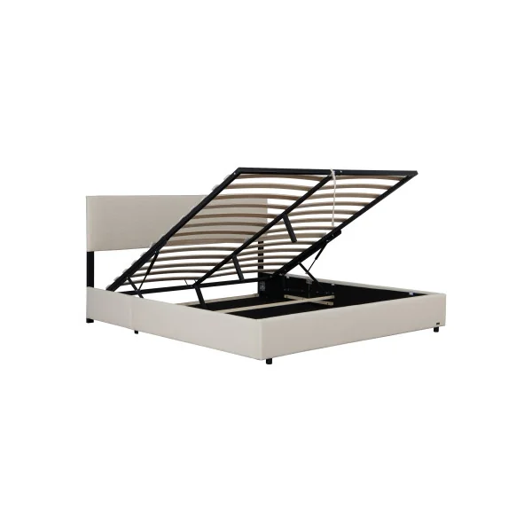 Lit Capitonné 160 x 200 cm avec Matelas et Coffre de Rangement Beige
