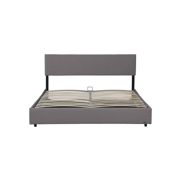 Lit Capitonné 160 x 200 cm avec Matelas et Coffre de Rangement Gris