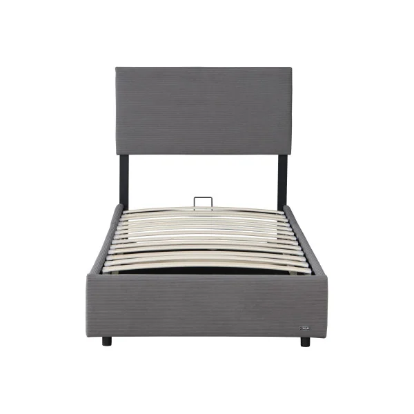 Lit Capitonné 90 x 200 cm avec Matelas et Coffre de Rangement Gris
