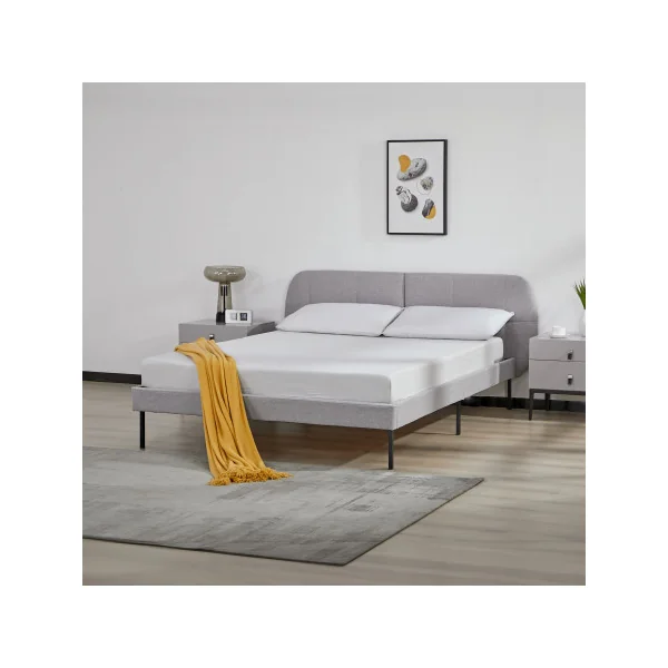 Lit Capitonné avec Sommier 140 x 200 cm Tissu Gris