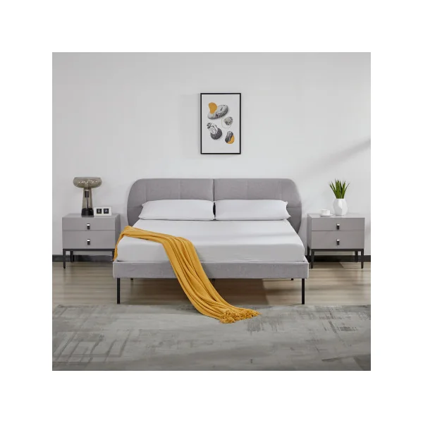 Lit Capitonné avec Sommier 140 x 200 cm Tissu Gris