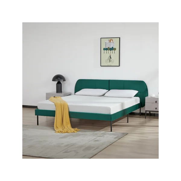 Lit Capitonné avec Sommier 160 x 200 cm Tissu Vert Foncé