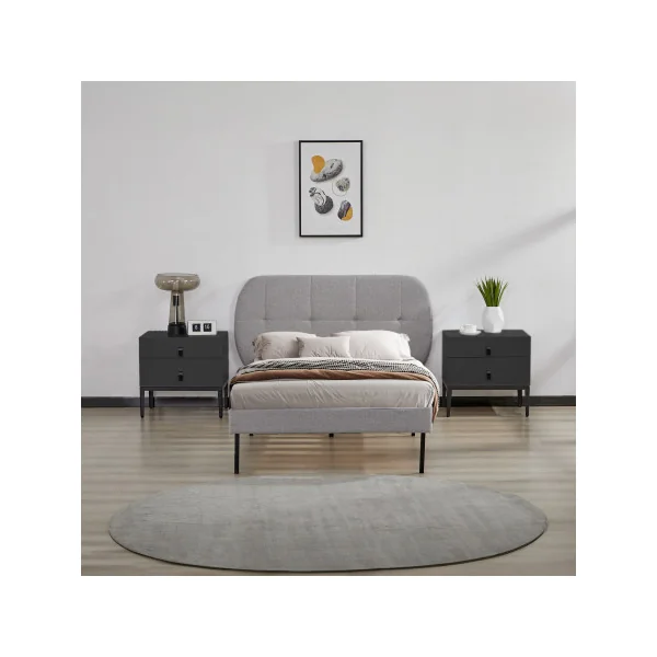 Lit Capitonné avec Sommier 90 x 200 cm Tissu Gris