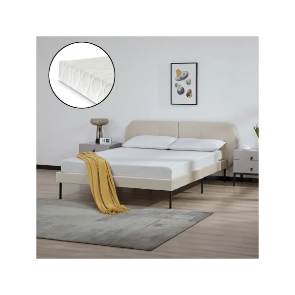 Lit Capitonné avec Sommier et Matelas 140 x 200 cm Tissu Beige