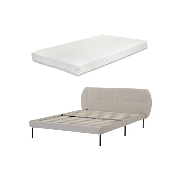 Lit Capitonné avec Sommier et Matelas 140 x 200 cm Tissu Beige