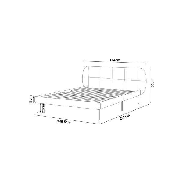 Lit Capitonné avec Sommier et Matelas 140 x 200 cm Tissu Gris