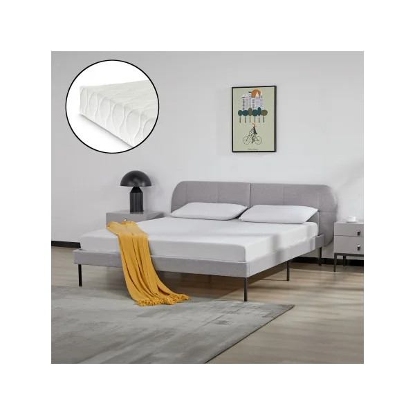 Lit Capitonné avec Sommier et Matelas 160 x 200 cm Tissu Gris