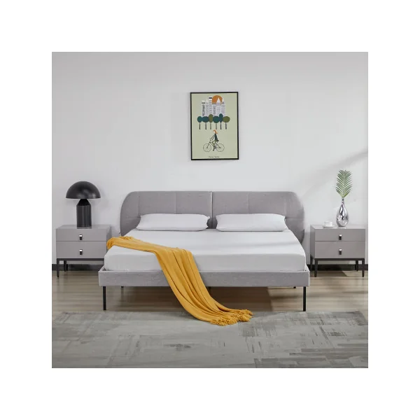 Lit Capitonné avec Sommier et Matelas 160 x 200 cm Tissu Gris