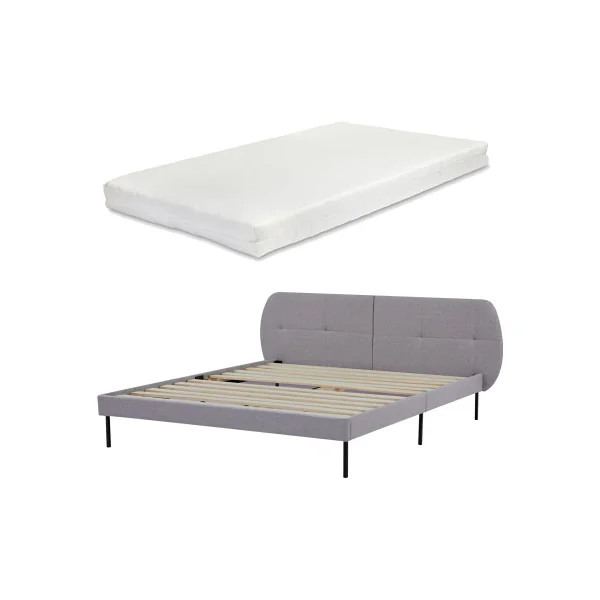 Lit Capitonné avec Sommier et Matelas 160 x 200 cm Tissu Gris