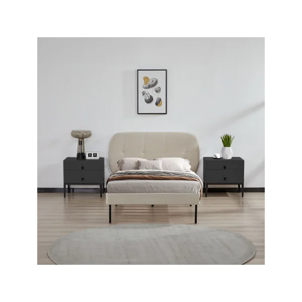 Lit Capitonné avec Sommier et Matelas 90 x 200 cm Beige