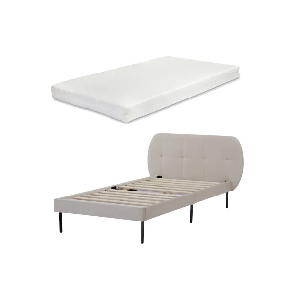 Lit Capitonné avec Sommier et Matelas 90 x 200 cm Beige