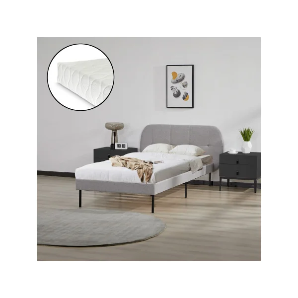 Lit Capitonné avec Sommier et Matelas 90 x 200 cm Gris