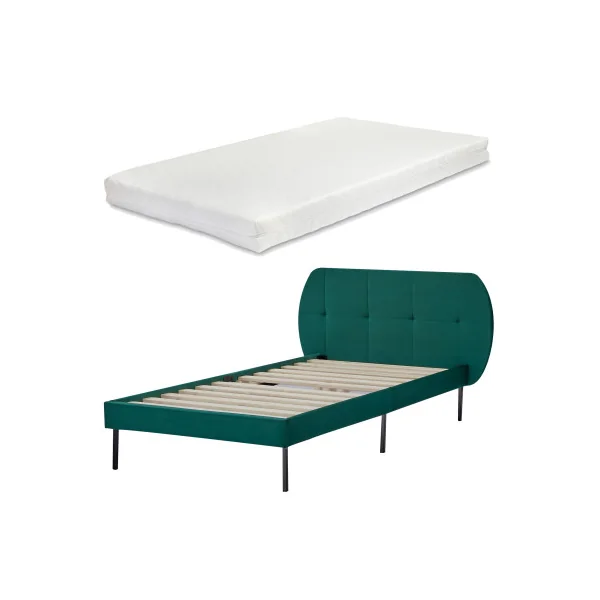 Lit Capitonné avec Sommier et Matelas 90 x 200 cm Vert Foncé
