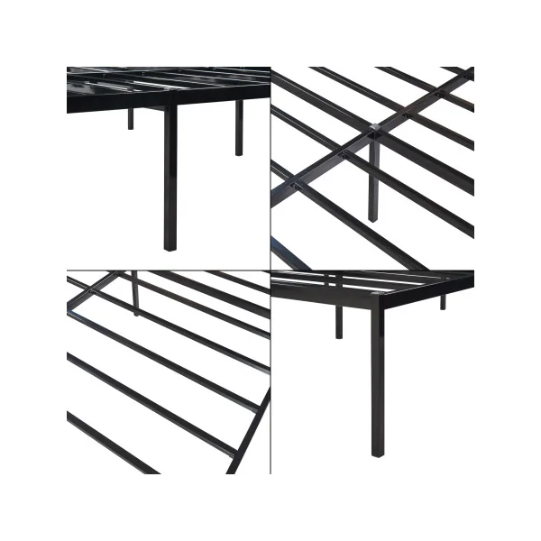 Lit Double en Métal avec Sommier 180 x 200 cm Noir Style Industriel