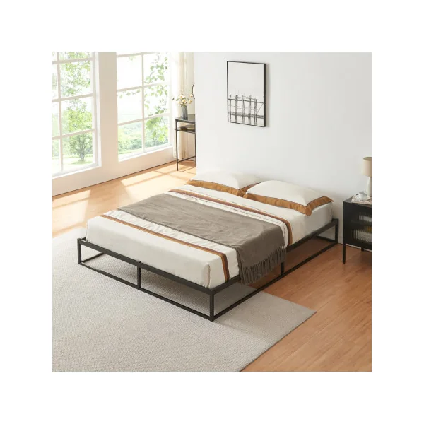 Lit Double en Métal avec Sommier et Matelas 140 x 200 cm Noir Style Industriel