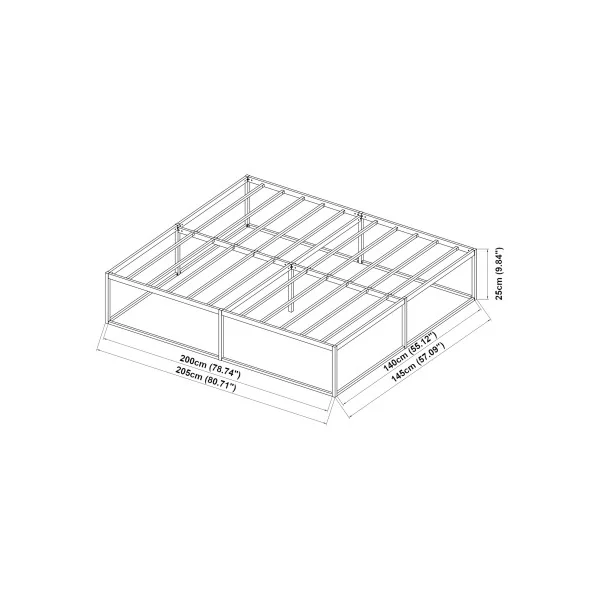 Lit Double en Métal avec Sommier et Matelas 140 x 200 cm Noir Style Industriel