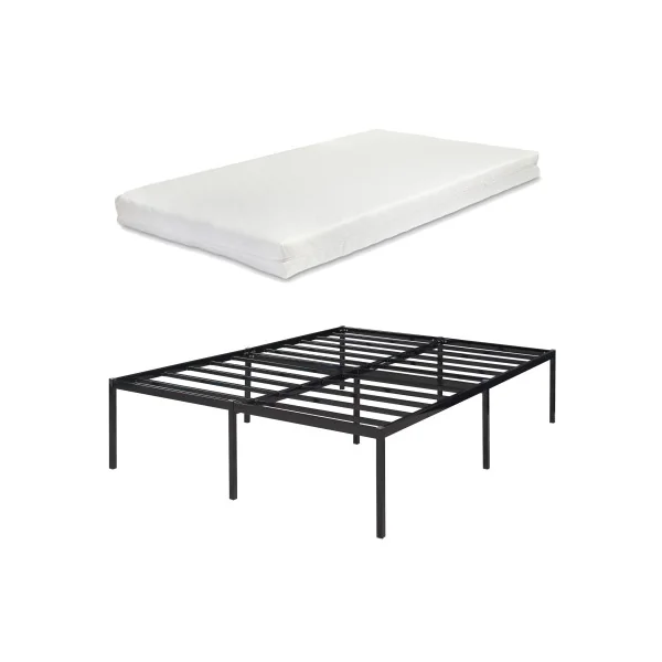 Lit Double en Métal Noir avec Sommier et Matelas 140 x 200 cm Industriel