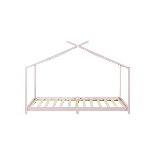 Lit Enfant Lit Cabane 90 x 200 cm Lit Montessori Rose et Blanc