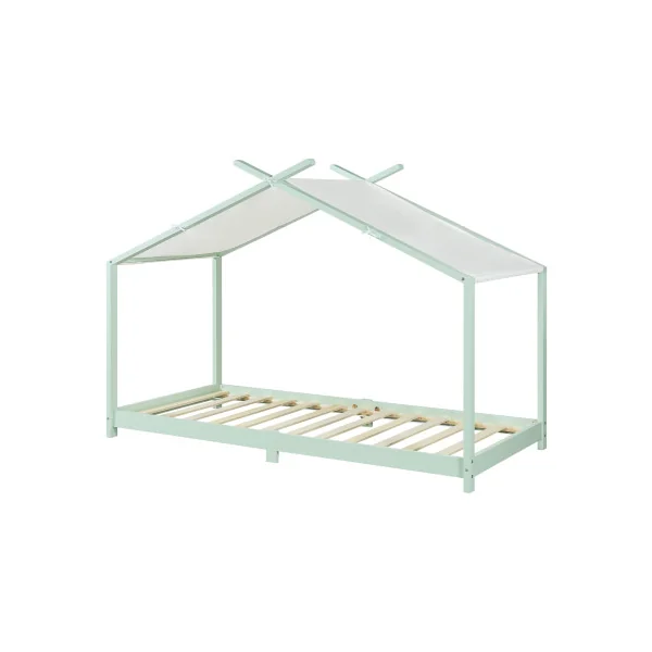 Lit Enfant Lit Cabane 90 x 200 cm Lit Montessori Vert et Blanc