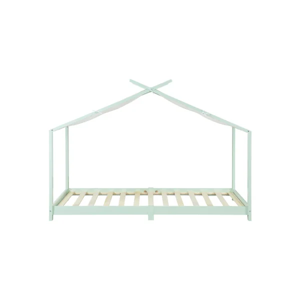 Lit Enfant Lit Cabane avec Matelas 90 x 200 cm Lit Montessori Vert et Blanc