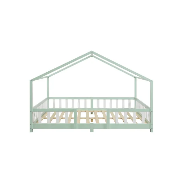 Lit Enfant Lit Maison avec Barrière 140 x 200 cm Lit Montessori Vert et Blanc
