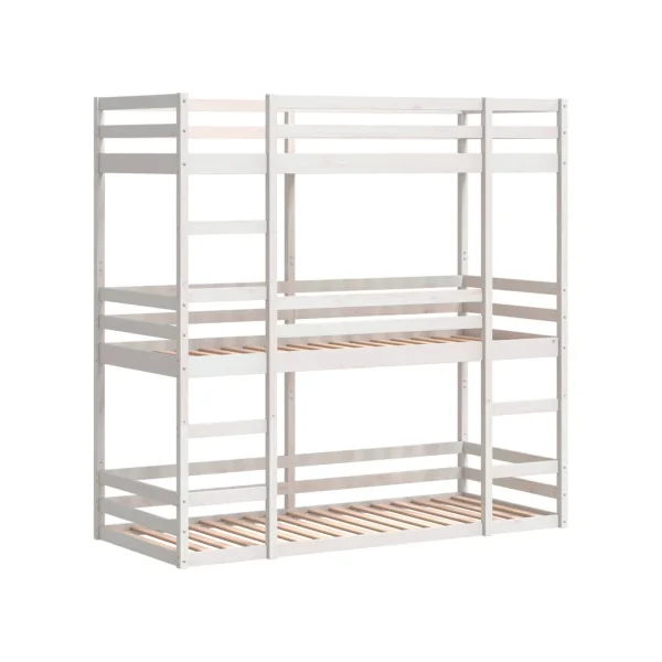 Lit Enfant Superposé Triple 80x200 Blanc Lit Enfant avec Sommier Bois Massif de Pin